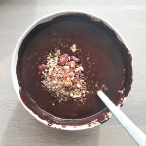 sjokolade med hasselnøtter og tranbær